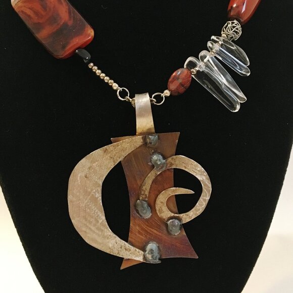 Crescent Pendant One Of A Kind Unique Handmade Stainless Steel Artisan New Gift - Picture 4 of 7